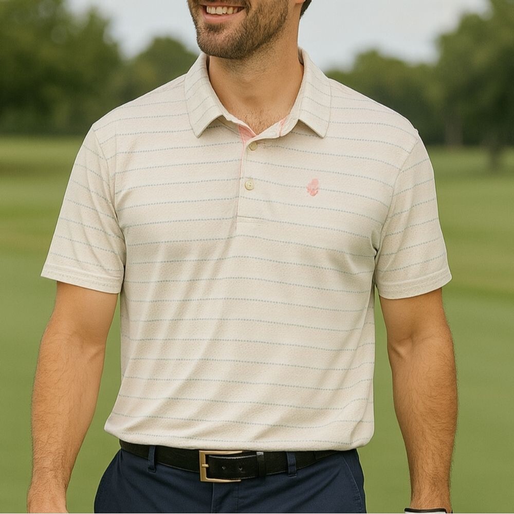 Swannies Golf Polo Shirt 2XL Striped Performance Polo Pink Blue Cream Polyester